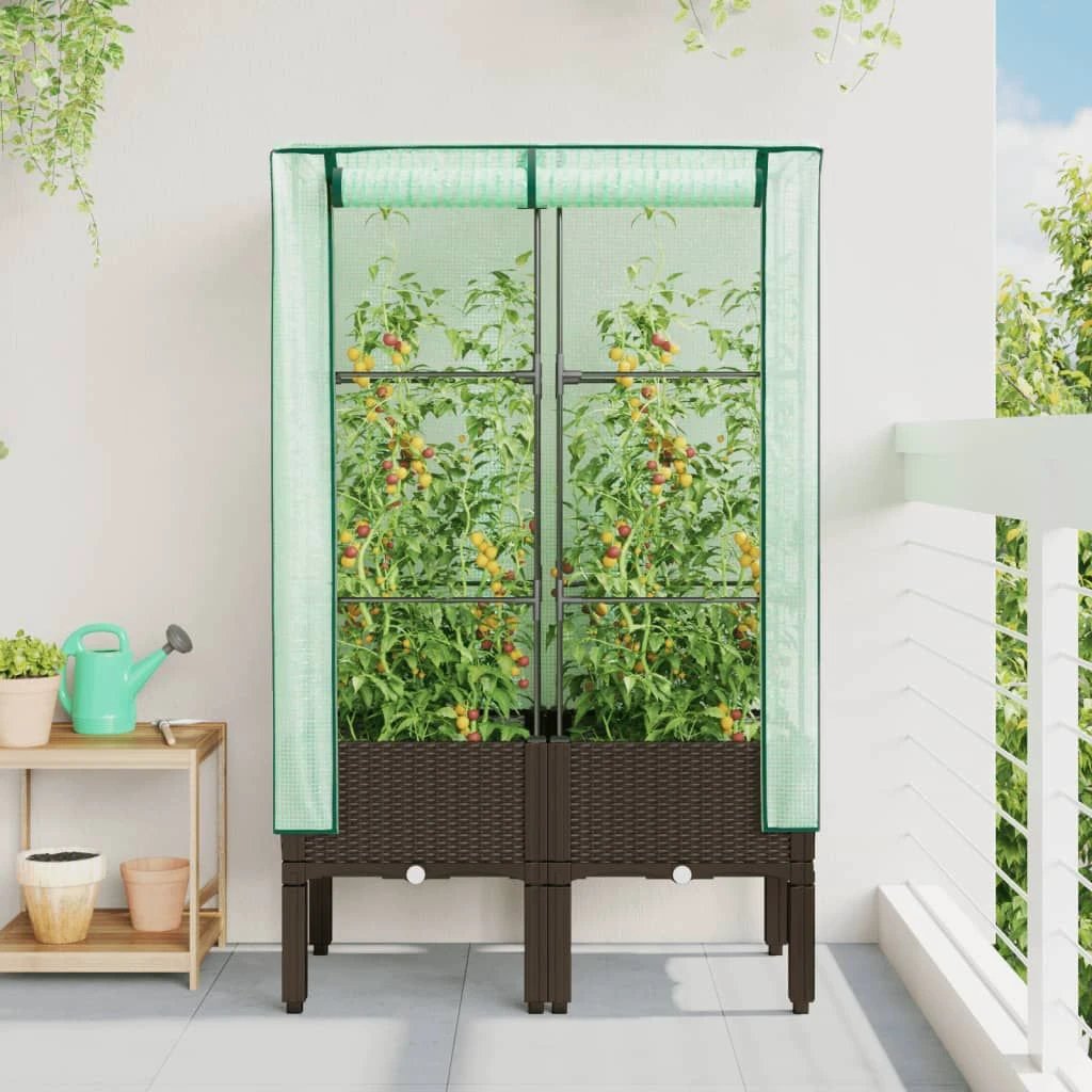 vidaXL vidaXL Raised Bed with Greenhouse Cover Rattan Look 40x40x140 cm - Greenhouse