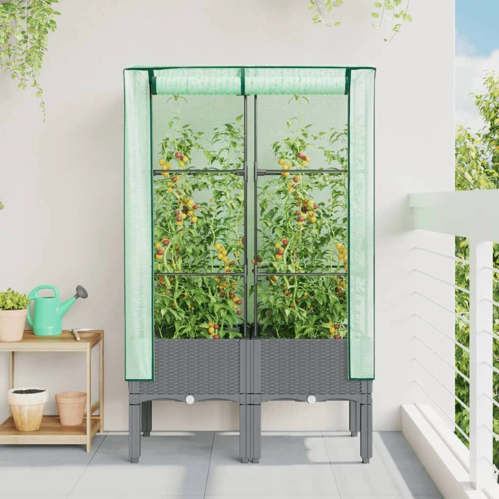vidaXL Raised Bed with Greenhouse Cover Rattan Look 40x40x140 cm by vidaXL
