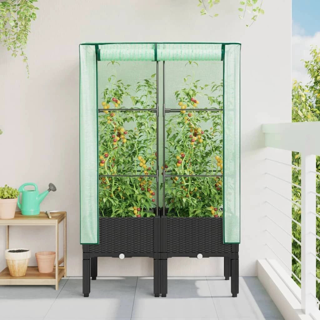 vidaXL vidaXL Raised Bed with Greenhouse Cover Rattan Look 40x40x140 cm - Greenhouse