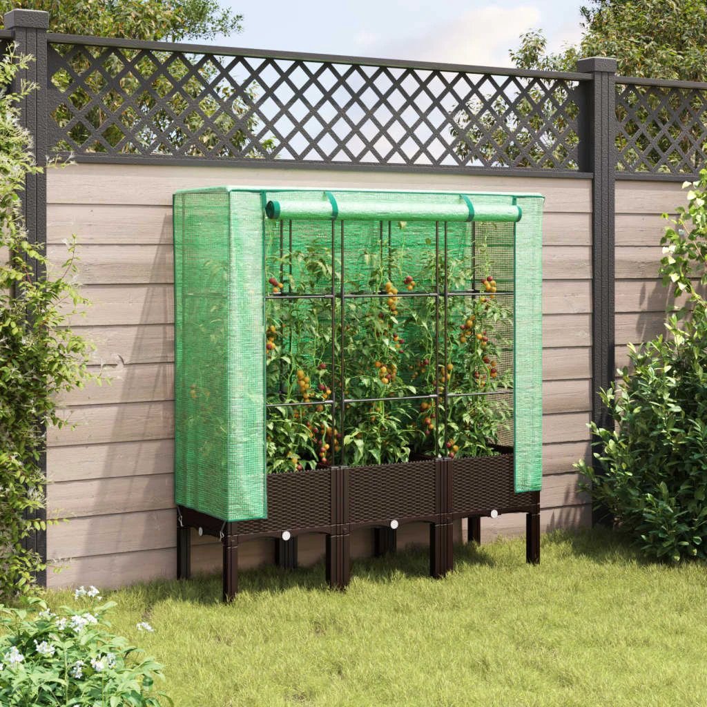 vidaXL Raised Bed with Greenhouse Cover Rattan Look 40x40x140 cm by vidaXL