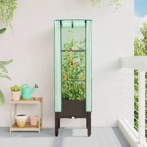 vidaXL vidaXL Raised Bed with Greenhouse Cover Rattan Look 40x40x140 cm - Greenhouse