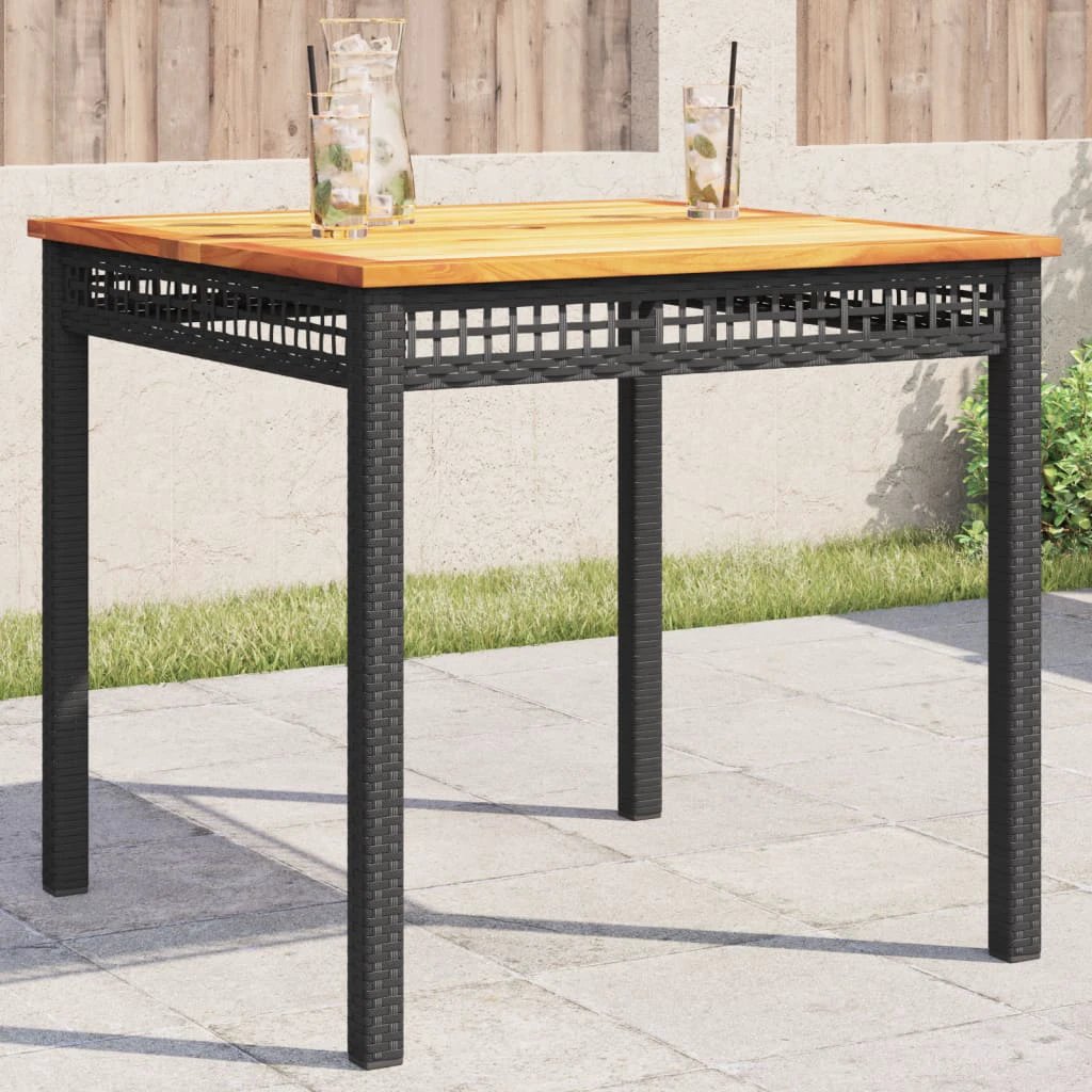 vidaXL Garden Table Black 80x80x75 cm Poly Rattan Acacia Wood -