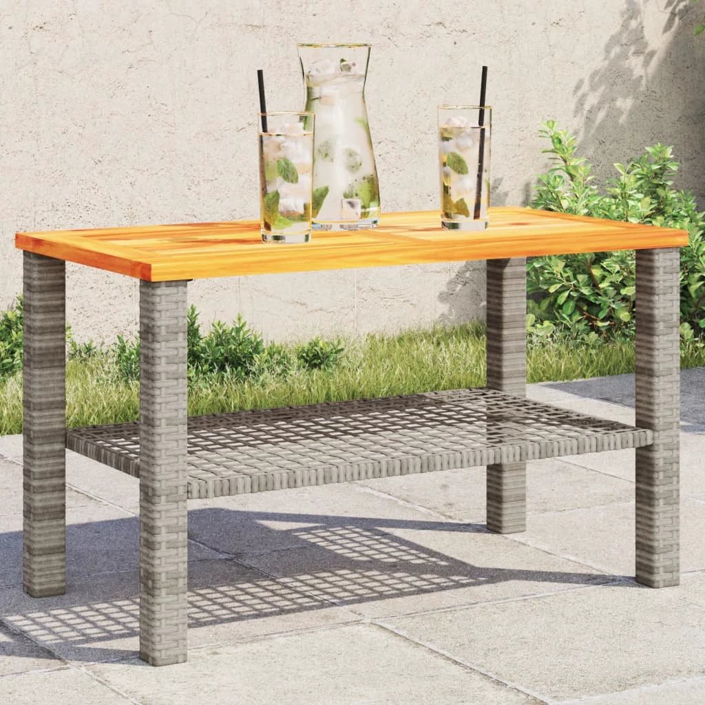 vidaXL Garden Table Black 80x80x75 cm Poly Rattan Acacia Wood -