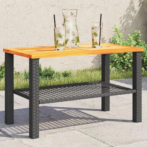 vidaXL Garden Table Black 80x80x75 cm Poly Rattan Acacia Wood -