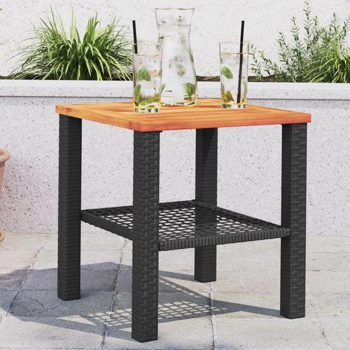 vidaXL Garden Table Black 80x80x75 cm Poly Rattan Acacia Wood -
