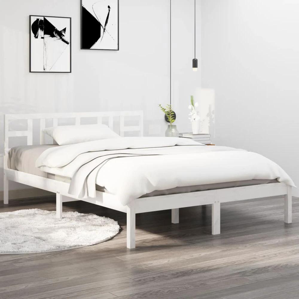 Bed Frame White Solid Wood 150x200 cm vidaXL King Size by vidaXL