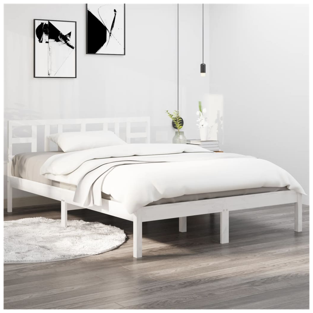 Bed Frame White Solid Wood 150x200 cm vidaXL King Size by vidaXL