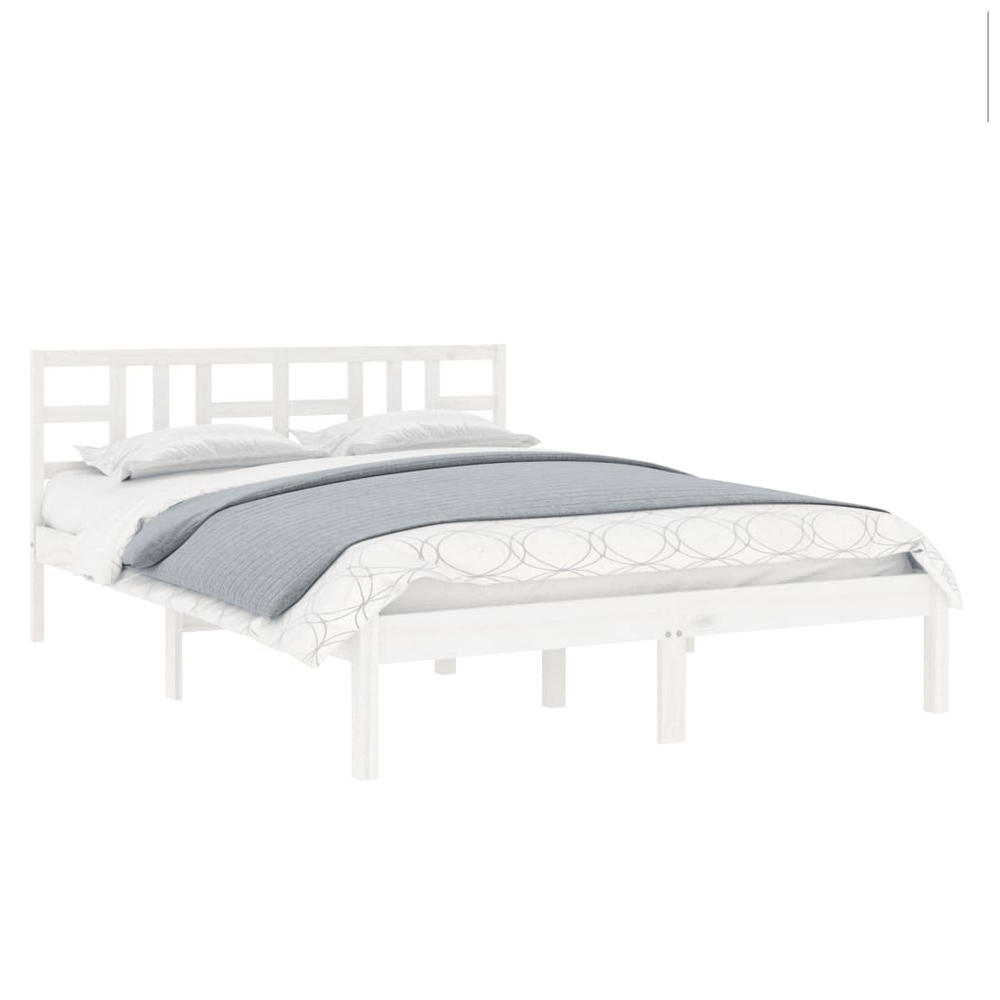 Bed Frame White Solid Wood 150x200 cm vidaXL King Size by vidaXL