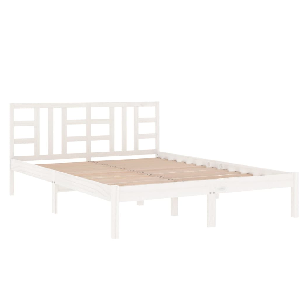 Bed Frame White Solid Wood 150x200 cm vidaXL King Size by vidaXL