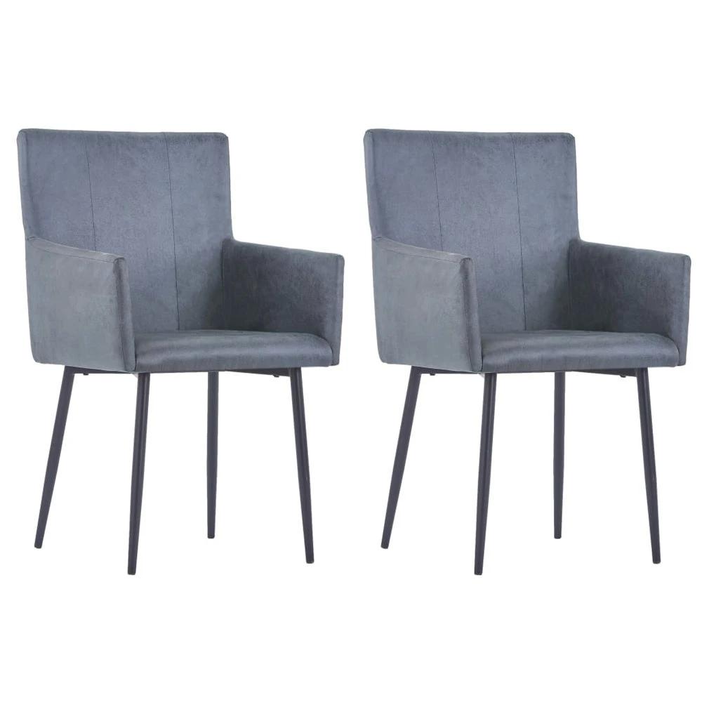 Dining Chairs with Armrests 2 pcs vidaXL Grey Faux Suede Leather by vidaXL