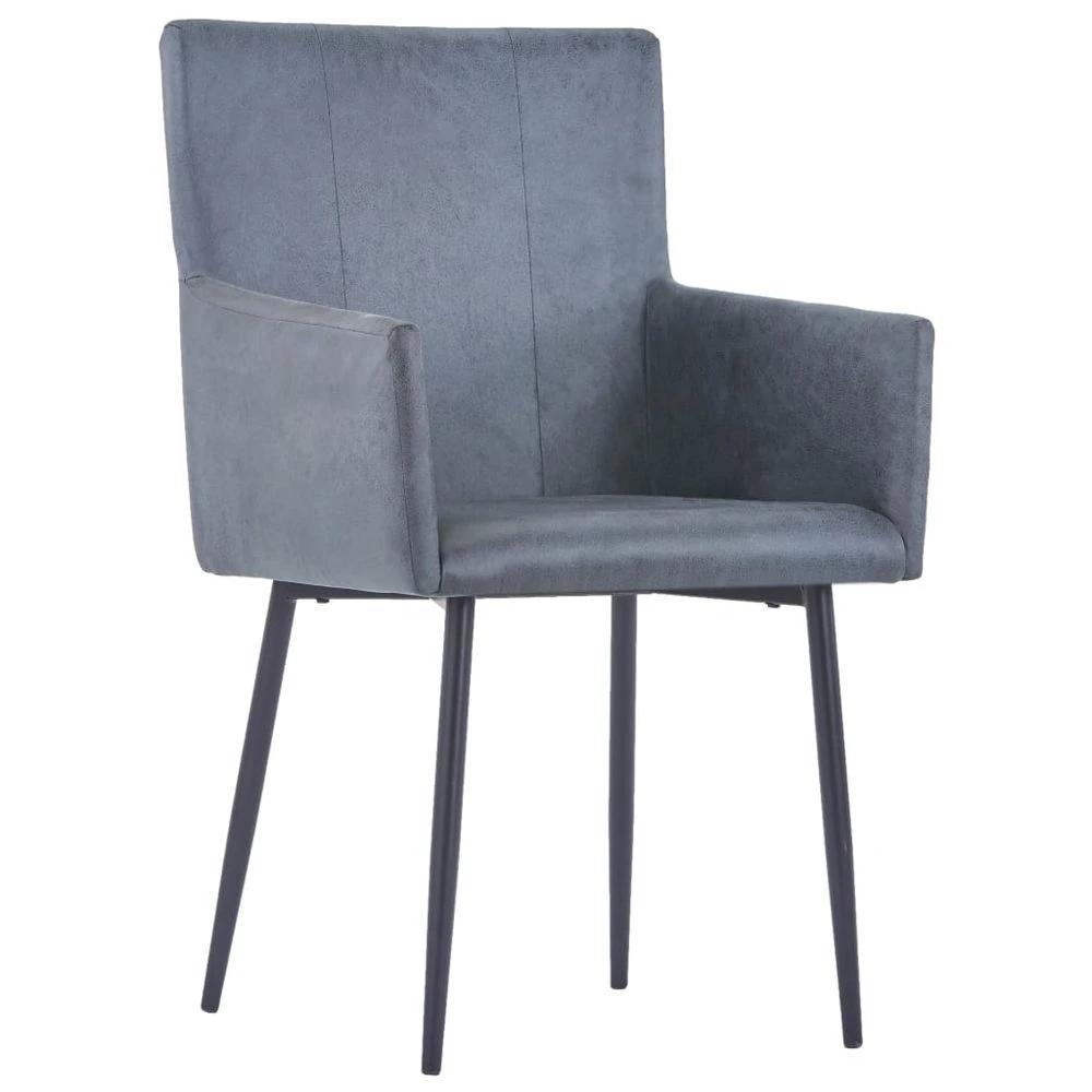 Dining Chairs with Armrests 2 pcs vidaXL Grey Faux Suede Leather by vidaXL
