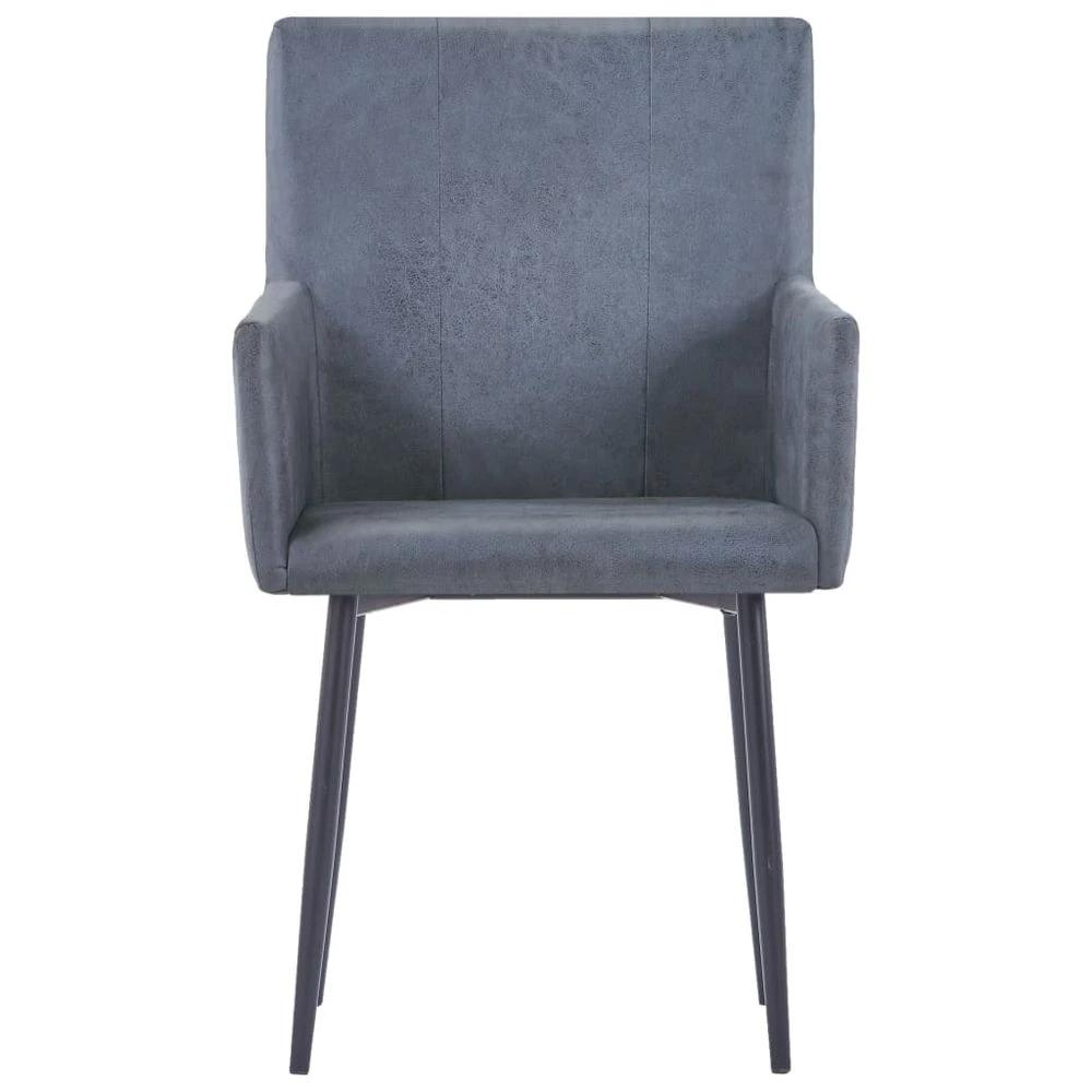 Dining Chairs with Armrests 2 pcs vidaXL Grey Faux Suede Leather by vidaXL