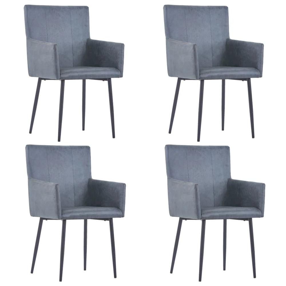 Dining Chairs with Armrests 4 pcs vidaXL Grey Faux Suede Leather by vidaXL