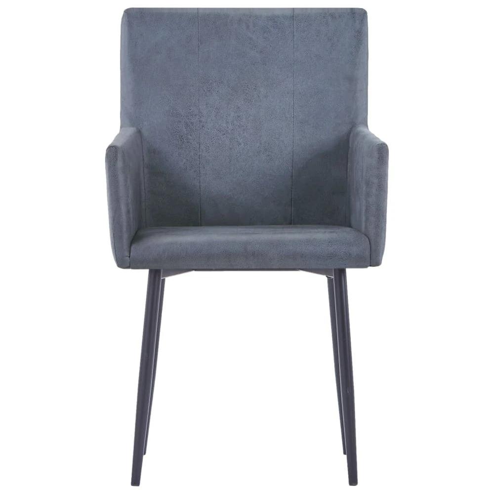 Dining Chairs with Armrests 4 pcs vidaXL Grey Faux Suede Leather by vidaXL