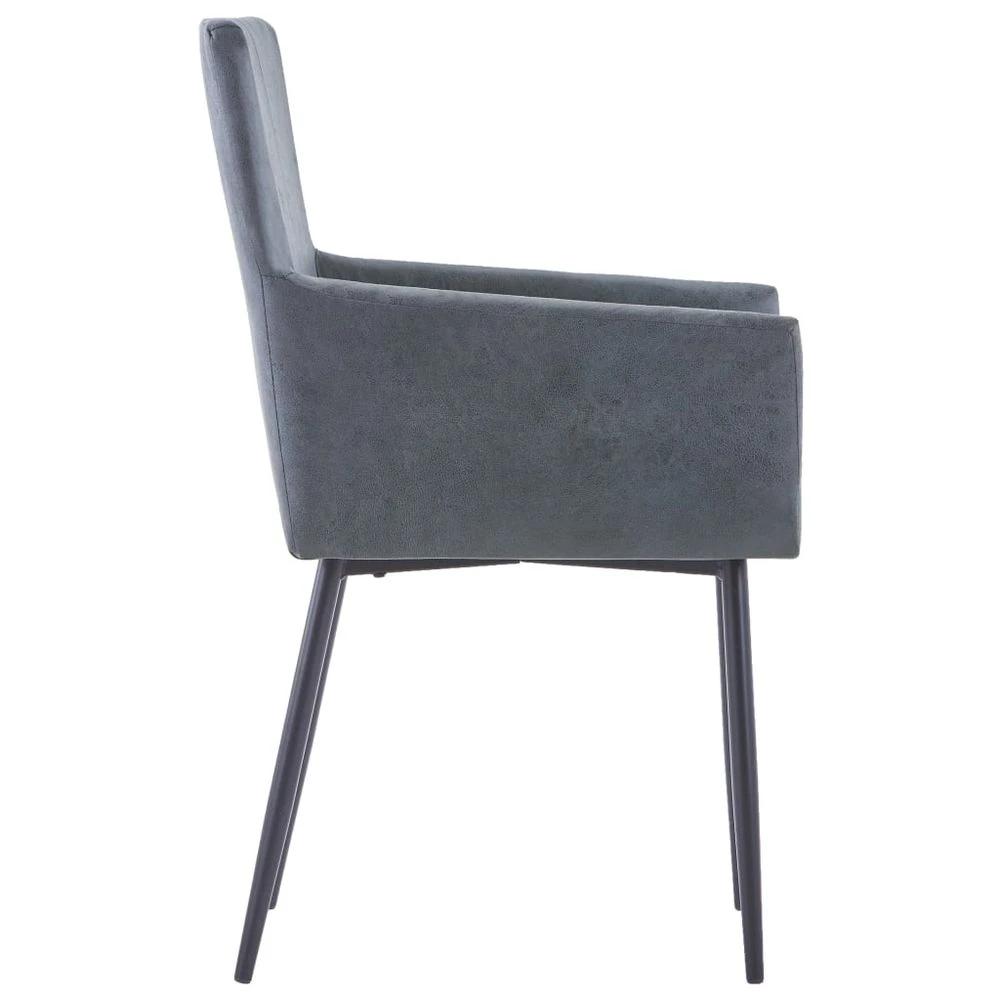 Dining Chairs with Armrests 4 pcs vidaXL Grey Faux Suede Leather by vidaXL
