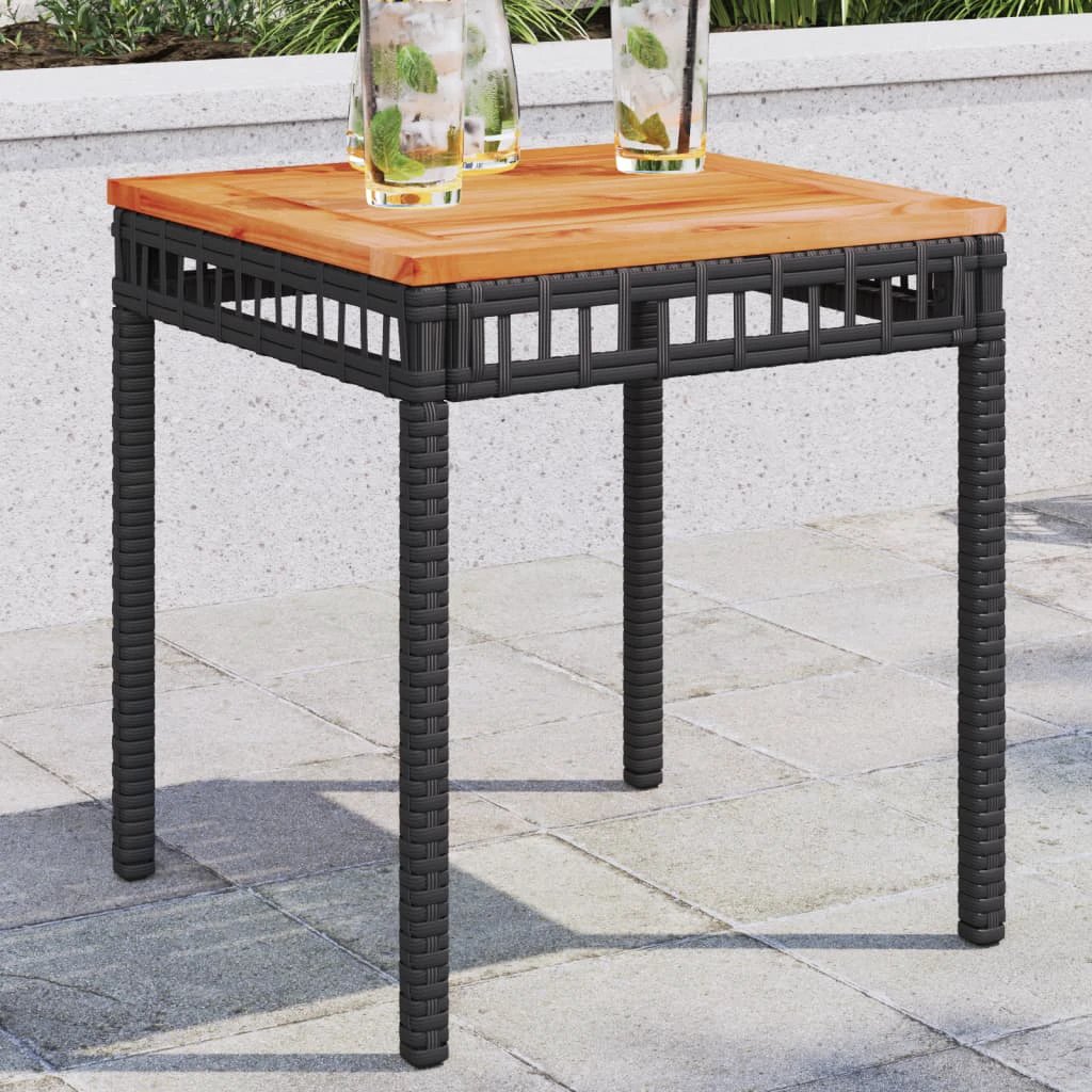 vidaXL Garden Table Black 38x38x42 cm Poly Rattan Acacia Wood by vidaXL