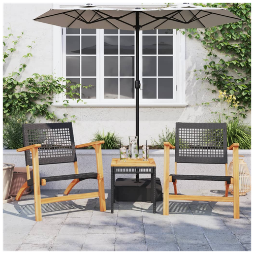 vidaXL Garden Table Black 38x38x42 cm Poly Rattan Acacia Wood by vidaXL