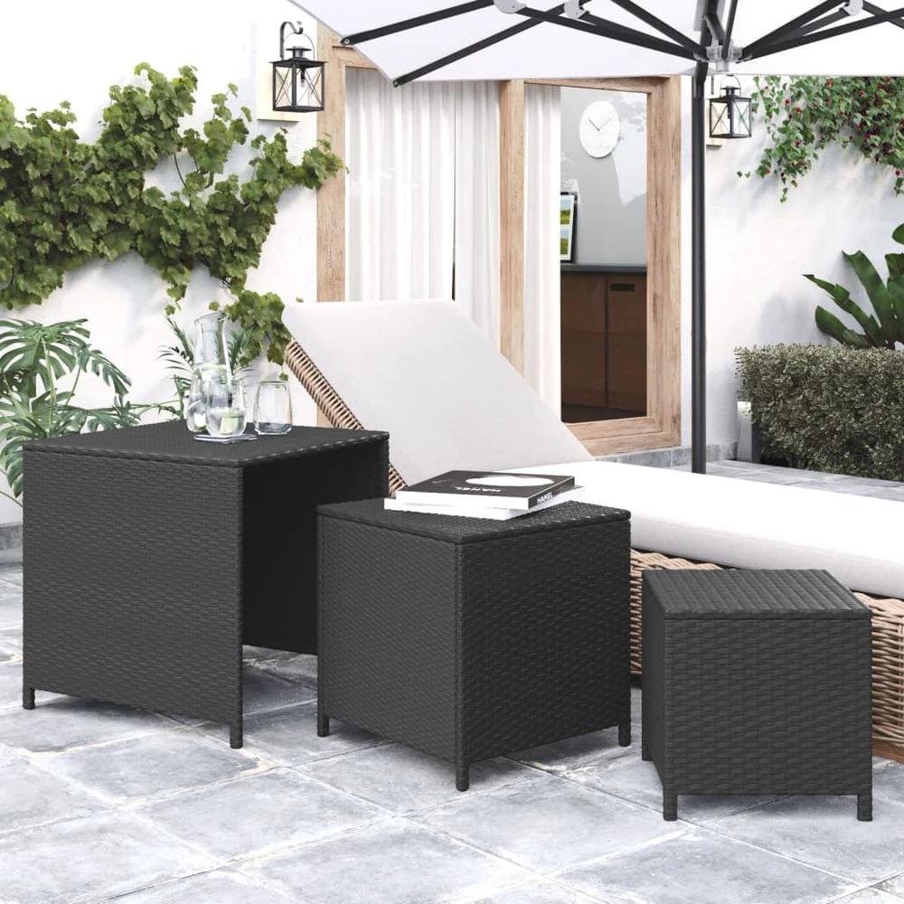 vidaXL Nesting Tables 3 pcs vidaXL Black Poly Rattan - Uncategorized Nest of Tables