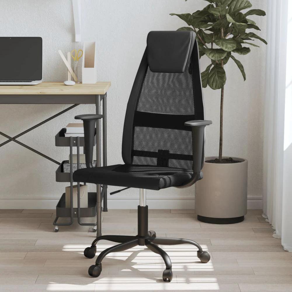 vidaXL Office Chair Black Mesh Fabric and Faux Leather by vidaXL