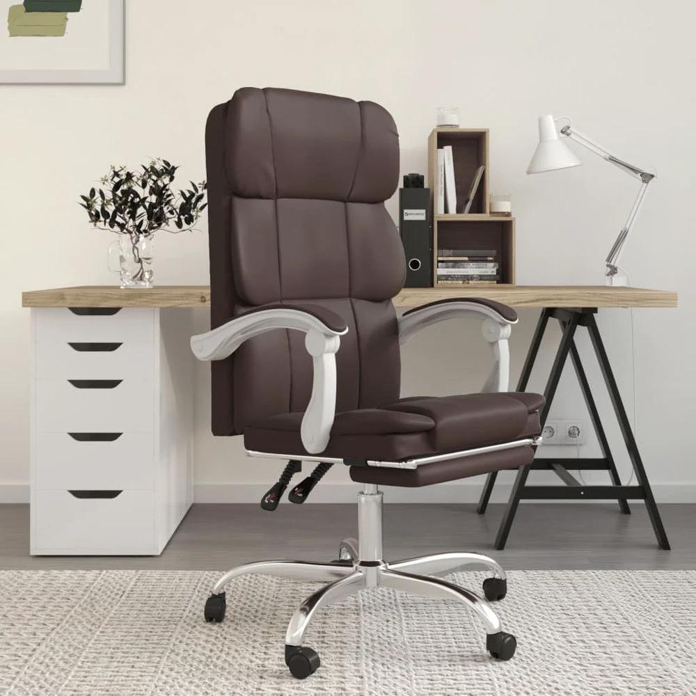 vidaXL Reclining Office Chair Brown Faux Leather - Office Chair