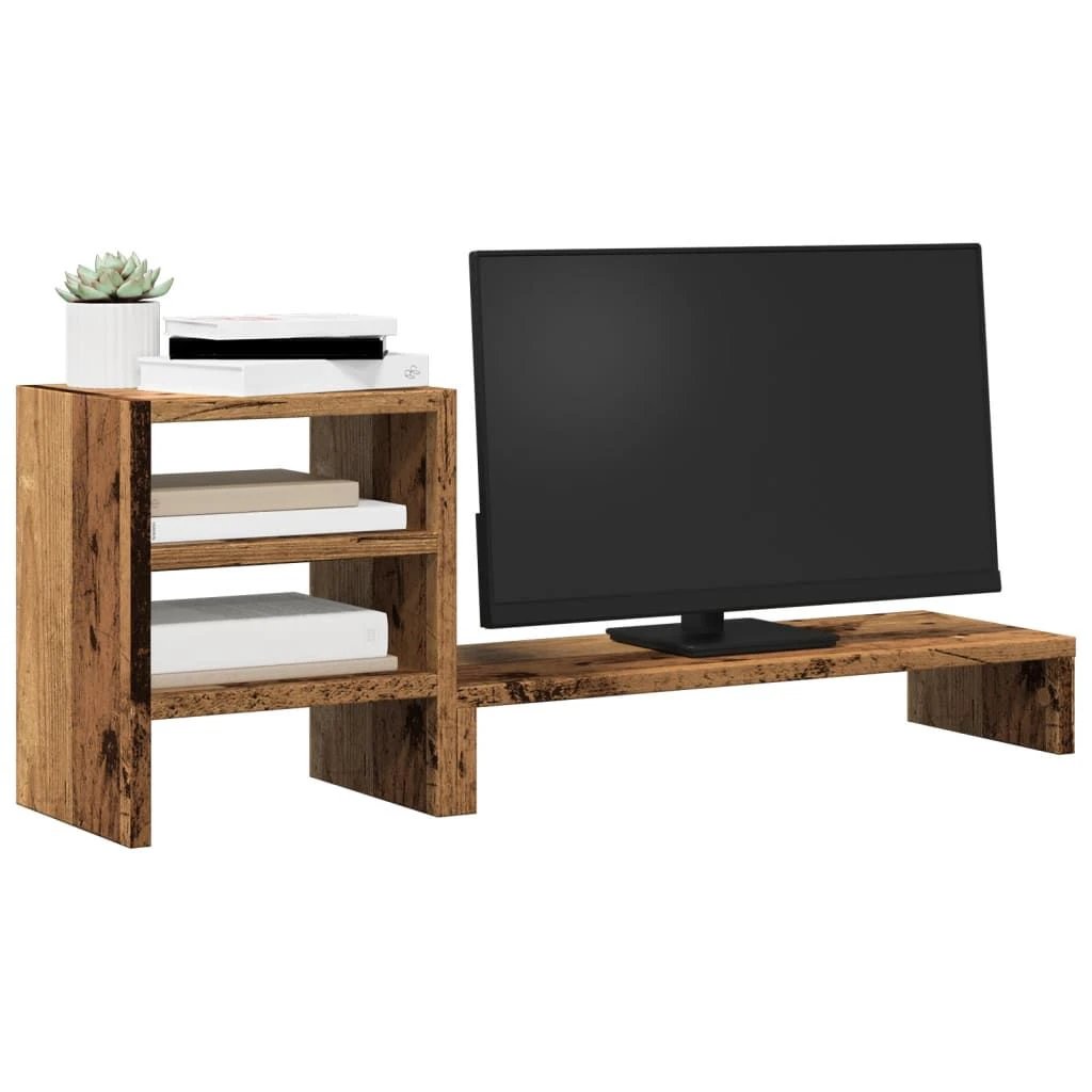 vidaXL Monitor Stand with Desk Organiser White Engineered Wood - Office Storage
