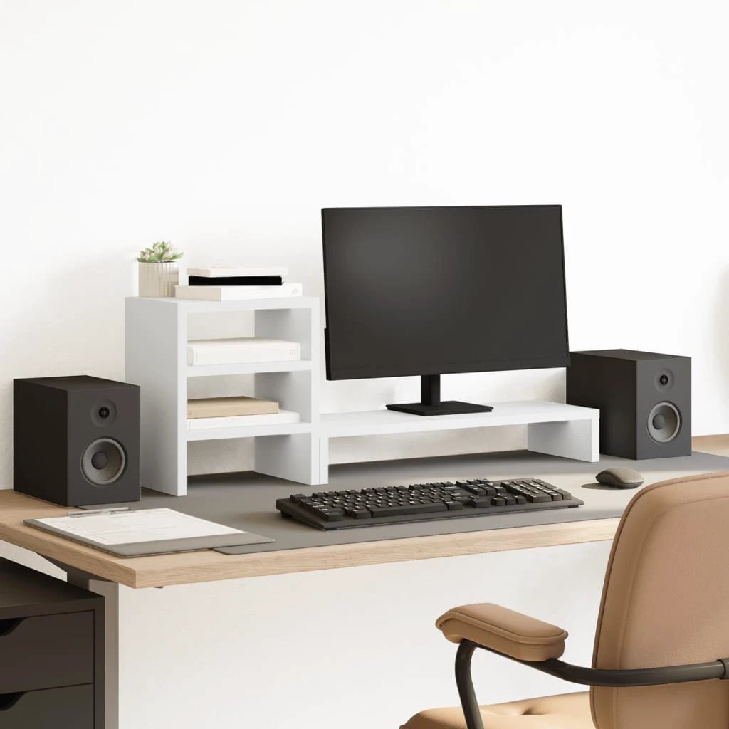 vidaXL Monitor Stand with Desk Organiser White Engineered Wood by vidaXL