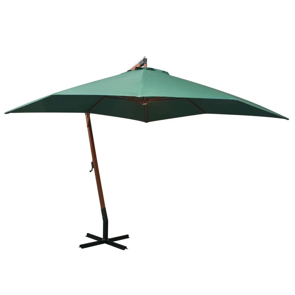 Hanging Parasol 300x300 cm Wooden Pole vidaXL Green by vidaXL