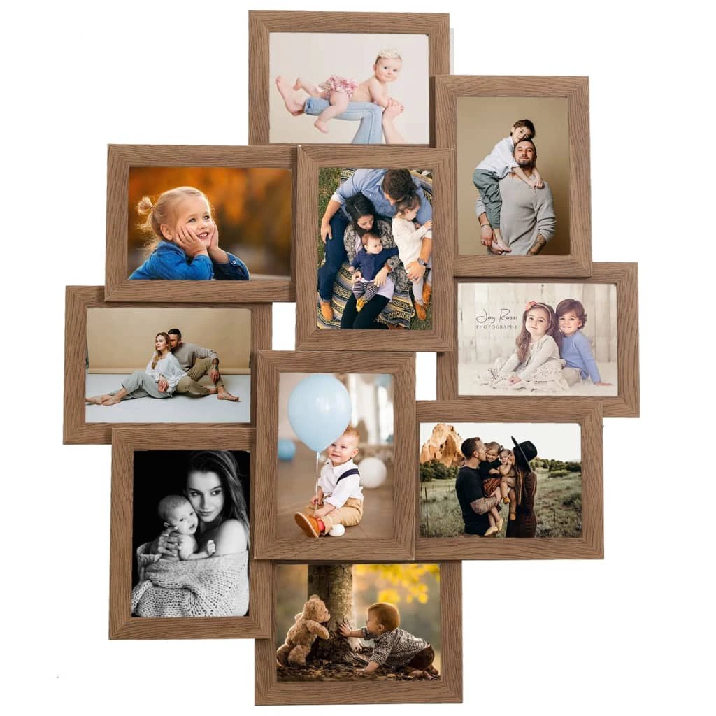 vidaXL Collage Photo Frame for 10x(10x15 cm) Picture Light Brown MDF by vidaXL