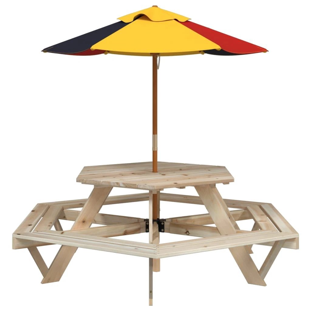 vidaXL Picnic Table for 6 Kids with Benches Hexagon Solid Wood Fir - Picnic Tables