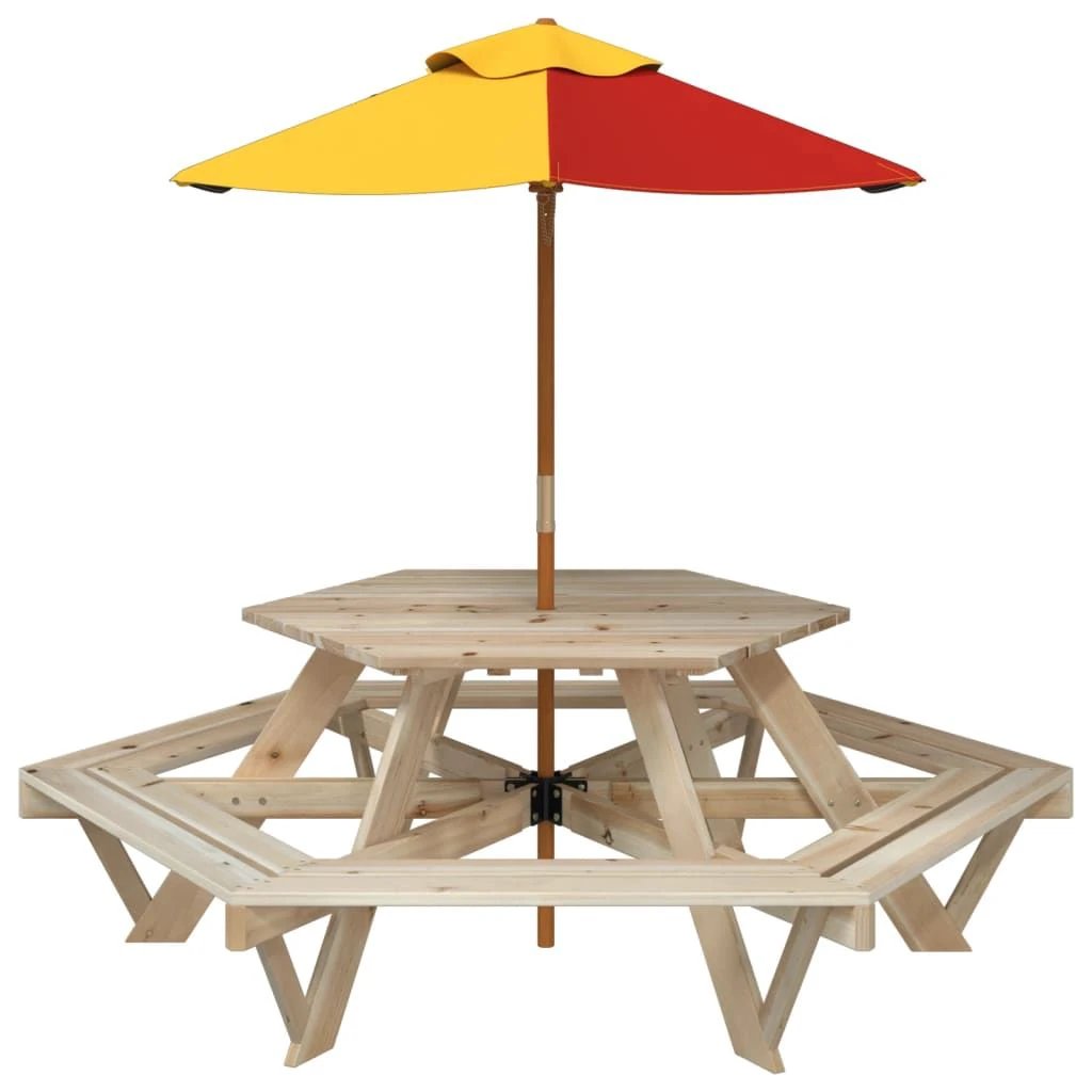 vidaXL Picnic Table for 6 Kids with Benches Hexagon Solid Wood Fir - Picnic Tables