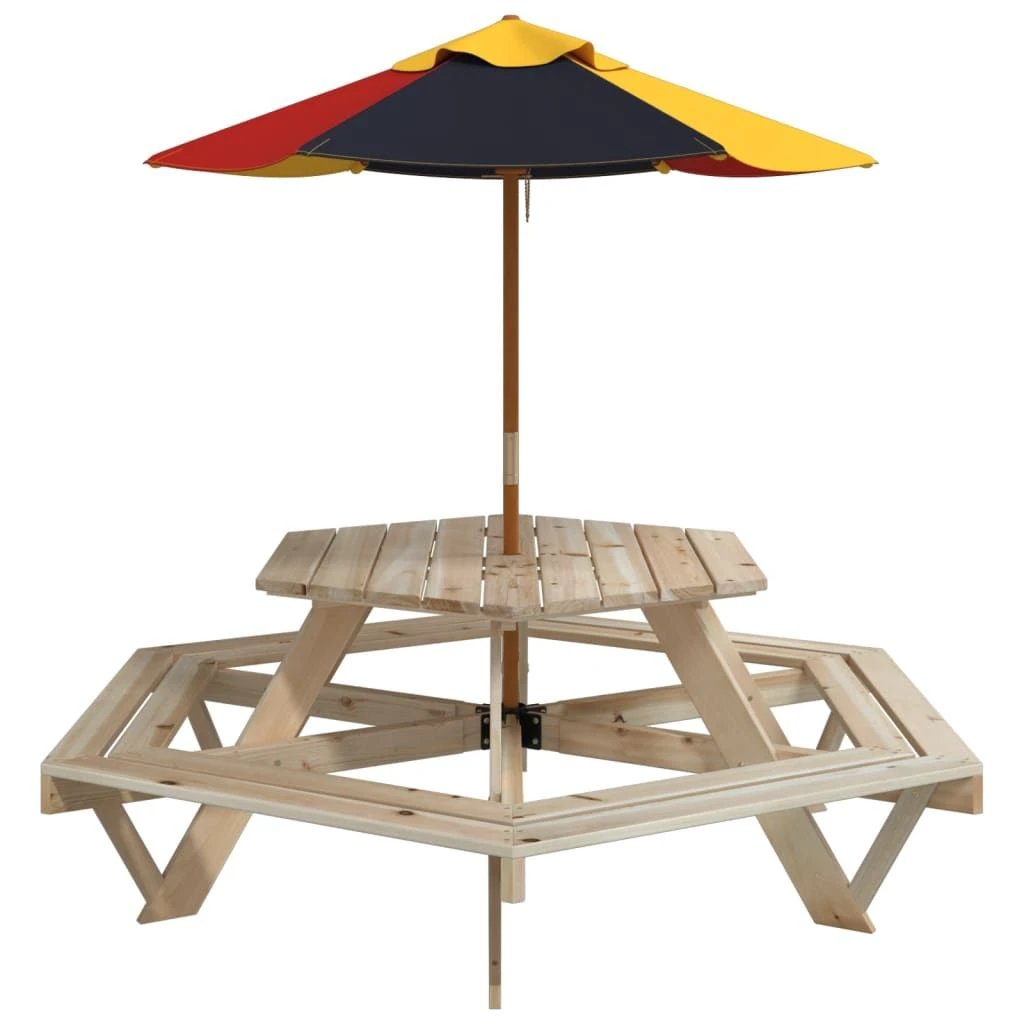 vidaXL Picnic Table for 6 Kids with Benches Hexagon Solid Wood Fir - Picnic Tables