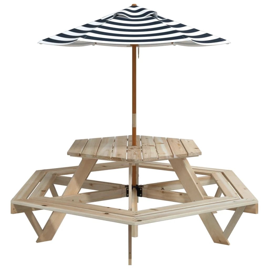 vidaXL Picnic Table for 6 Kids with Benches Hexagon Solid Wood Fir - Picnic Tables
