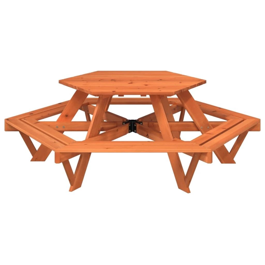 vidaXL Picnic Table for 6 Kids with Benches Hexagon Solid Wood Fir - Picnic Tables