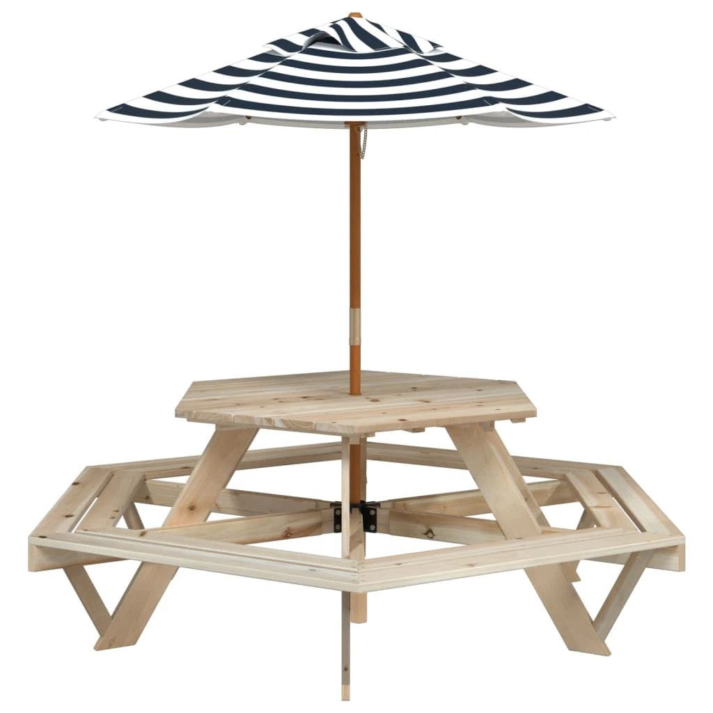 vidaXL Picnic Table for 6 Kids with Benches Hexagon Solid Wood Fir - Picnic Tables