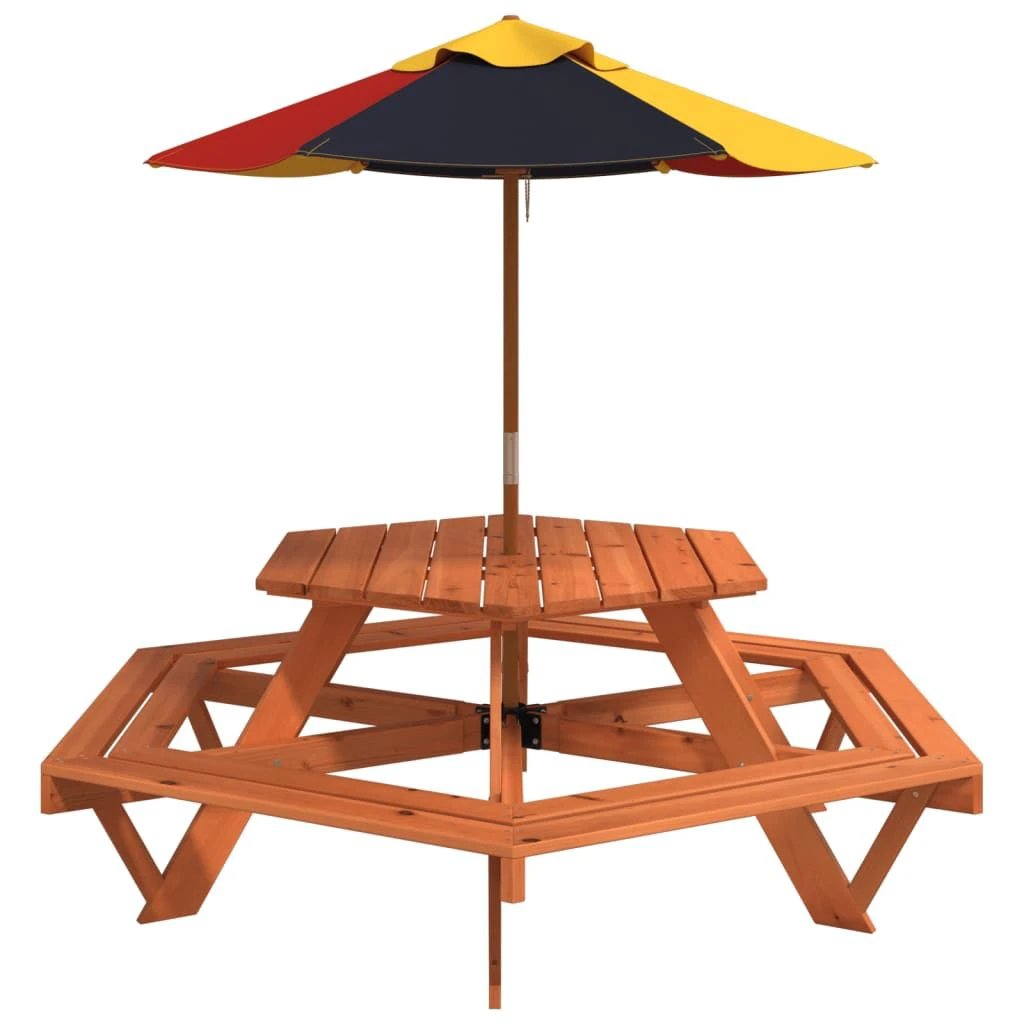 vidaXL Picnic Table for 6 Kids with Benches Hexagon Solid Wood Fir by vidaXL