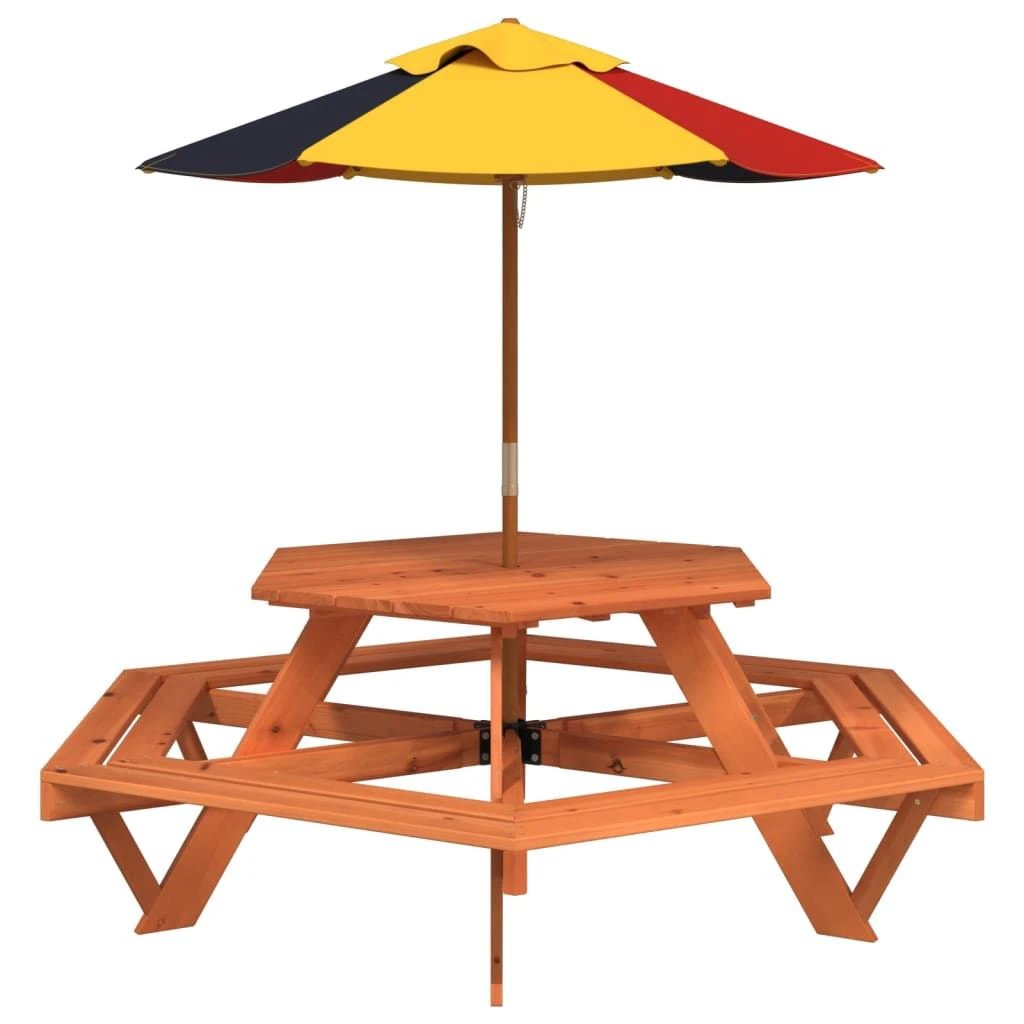 vidaXL Picnic Table for 6 Kids with Benches Hexagon Solid Wood Fir by vidaXL