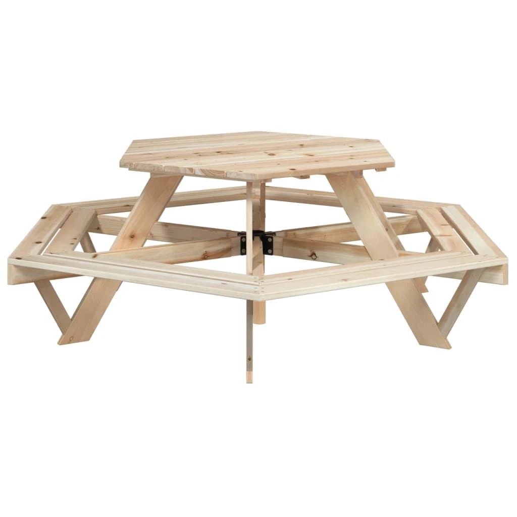 vidaXL Picnic Table for 6 Kids with Benches Hexagon Solid Wood Fir by vidaXL