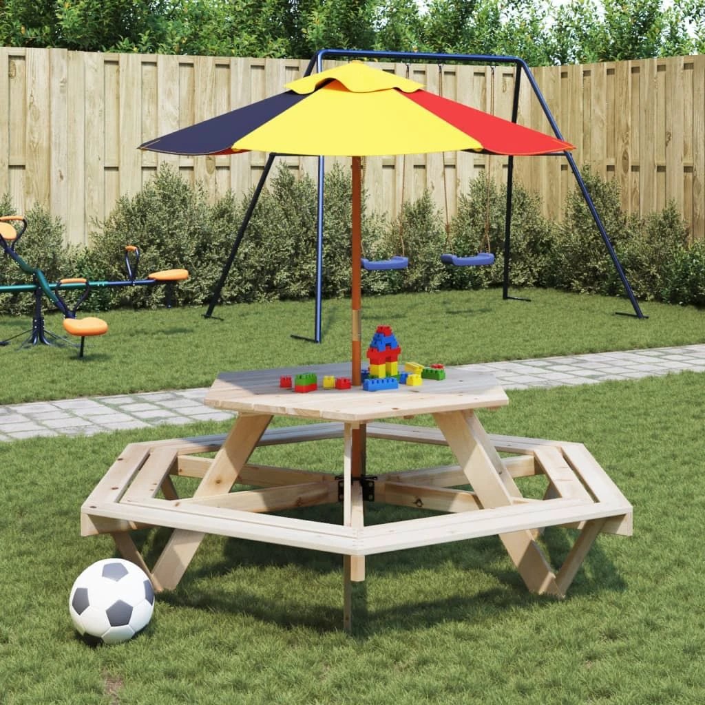 vidaXL Picnic Table for 6 Kids with Benches Hexagon Solid Wood Fir by vidaXL