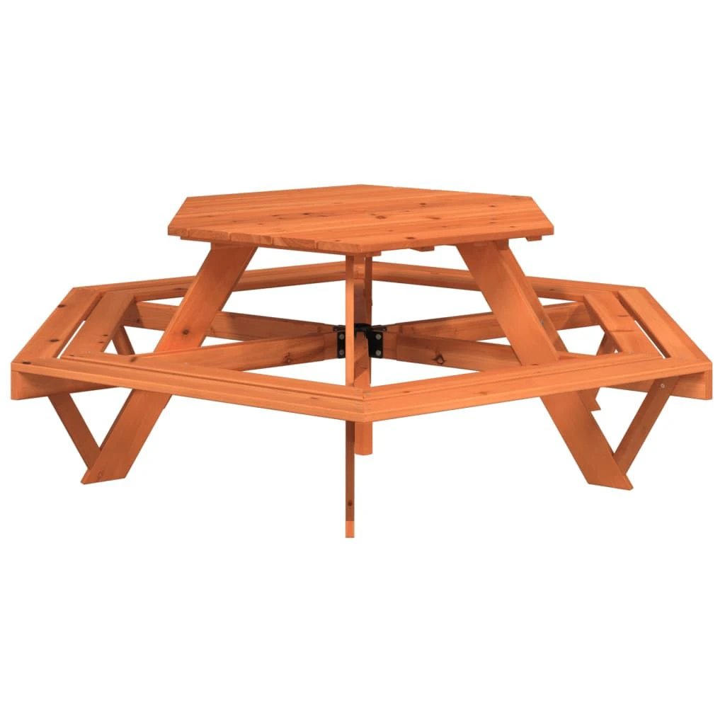 vidaXL Picnic Table for 6 Kids with Benches Hexagon Solid Wood Fir - Picnic Tables