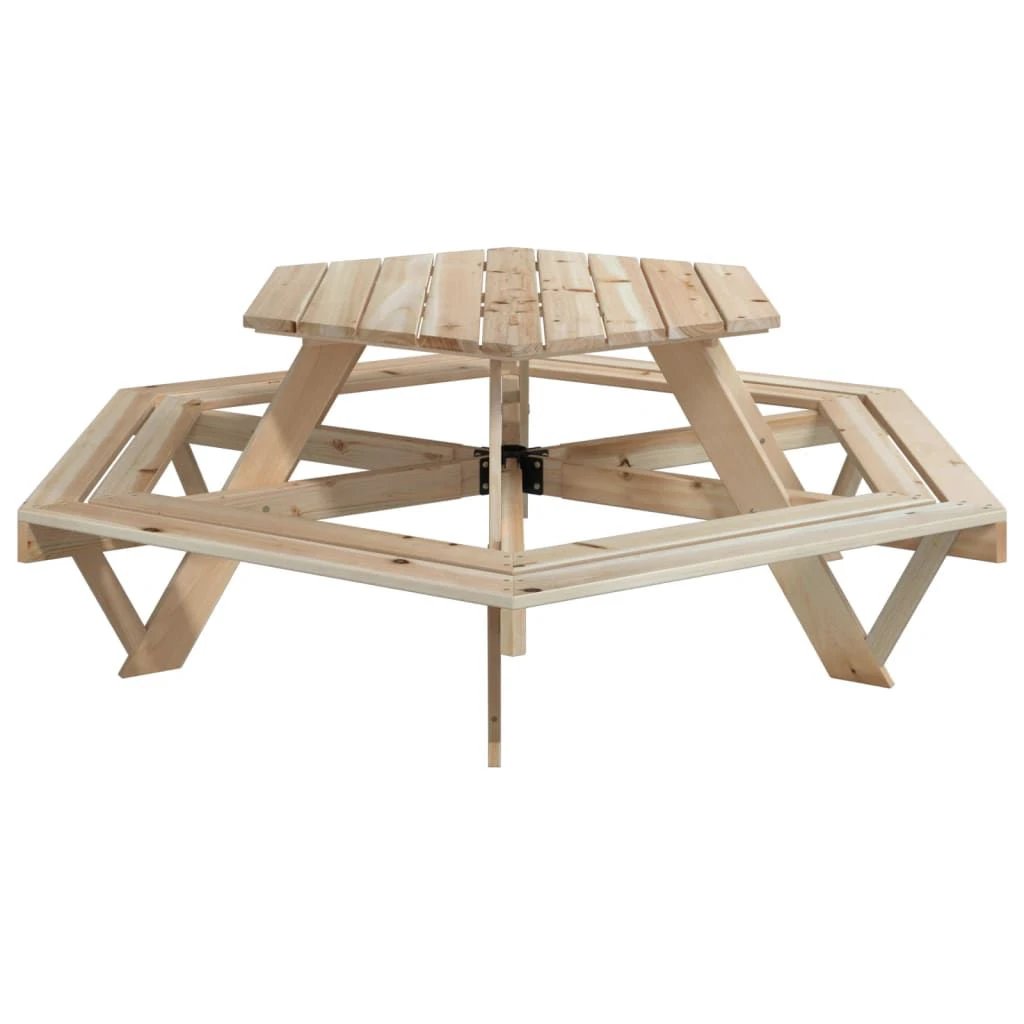 vidaXL Picnic Table for 6 Kids with Benches Hexagon Solid Wood Fir by vidaXL