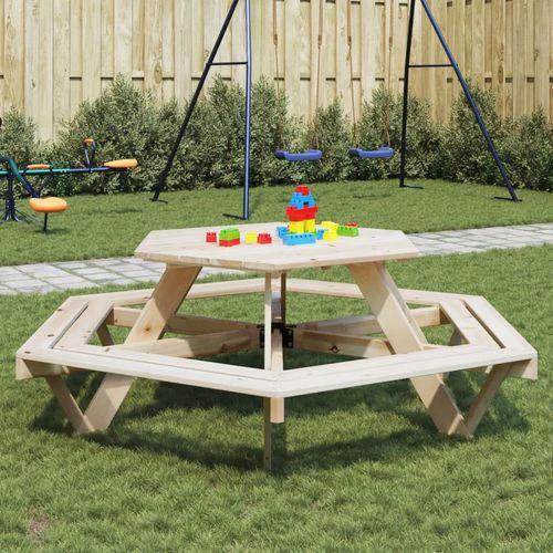 vidaXL Picnic Table for 6 Kids with Benches Hexagon Solid Wood Fir by vidaXL