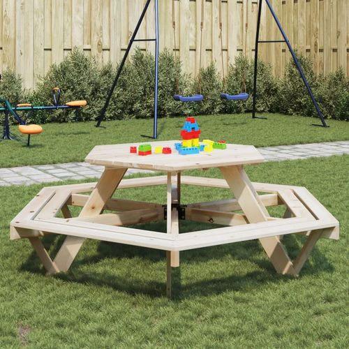 vidaXL Picnic Table for 6 Kids with Benches Hexagon Solid Wood Fir by vidaXL