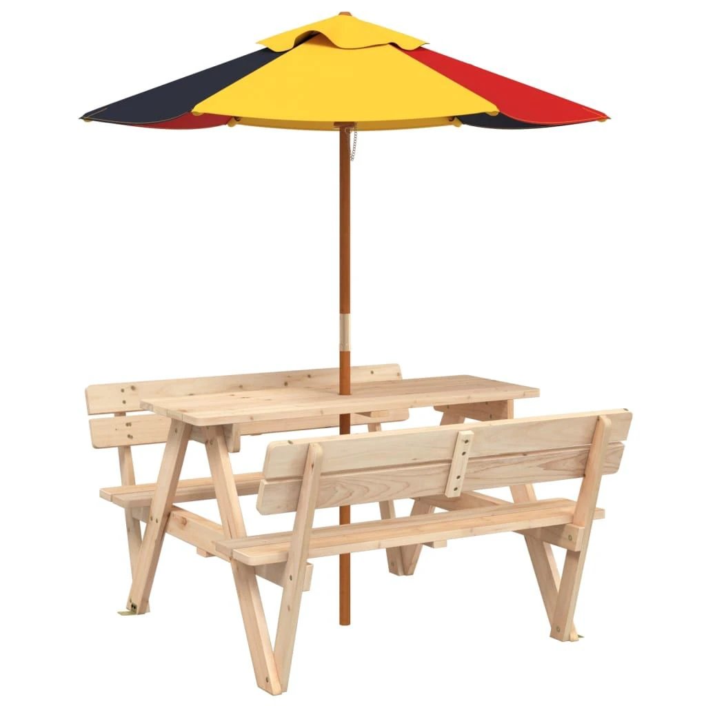 vidaXL Picnic Table for 4 Kids with Umbrella Hole Solid Wood Fir - Picnic Tables