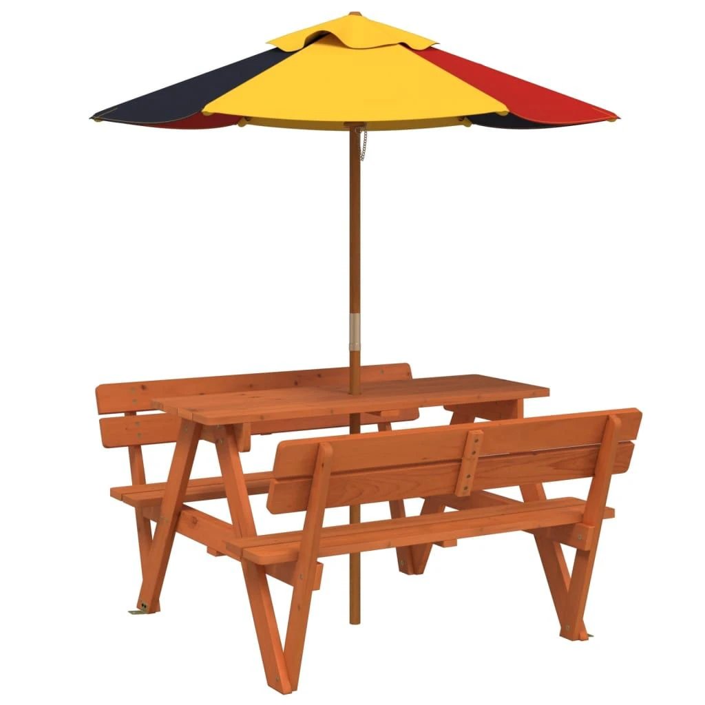 vidaXL Picnic Table for 4 Kids with Umbrella Hole Solid Wood Fir - Picnic Tables