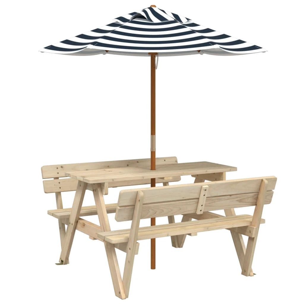 vidaXL Picnic Table for 4 Kids with Umbrella Hole Solid Wood Fir by vidaXL