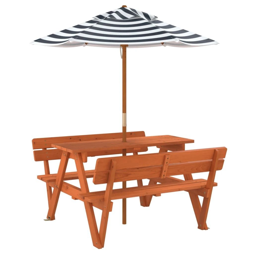 vidaXL Picnic Table for 4 Kids with Umbrella Hole Solid Wood Fir by vidaXL