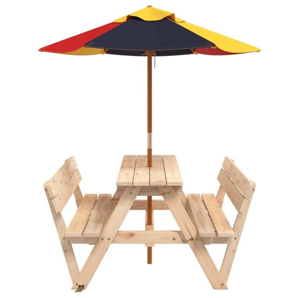 vidaXL Picnic Table for 4 Kids with Umbrella Hole Solid Wood Fir by vidaXL