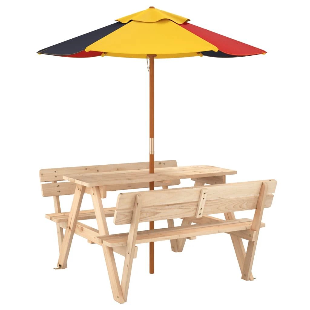 vidaXL Picnic Table for 4 Kids with Umbrella Hole Solid Wood Fir by vidaXL