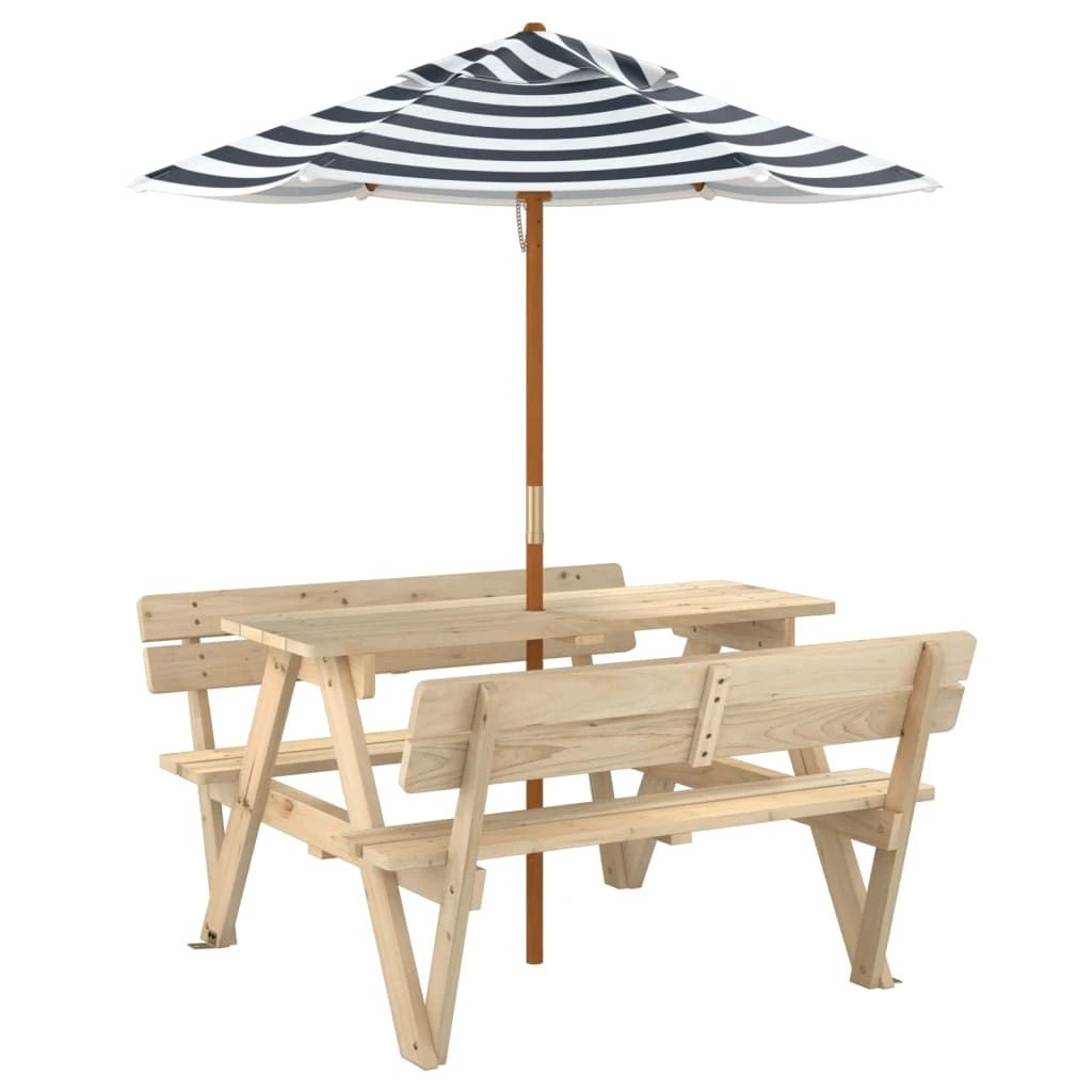 vidaXL Picnic Table for 4 Kids with Umbrella Hole Solid Wood Fir by vidaXL