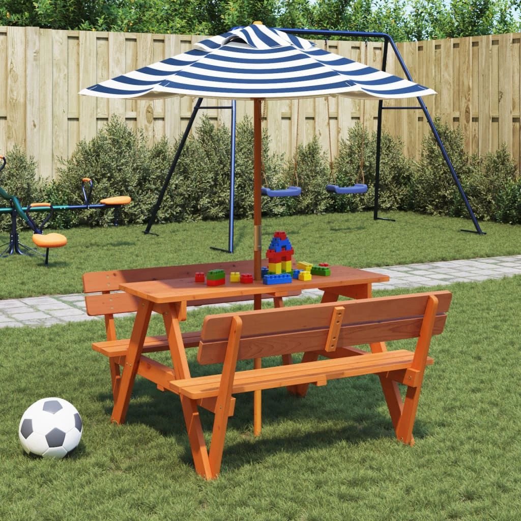 vidaXL Picnic Table for 4 Kids with Umbrella Hole Solid Wood Fir by vidaXL